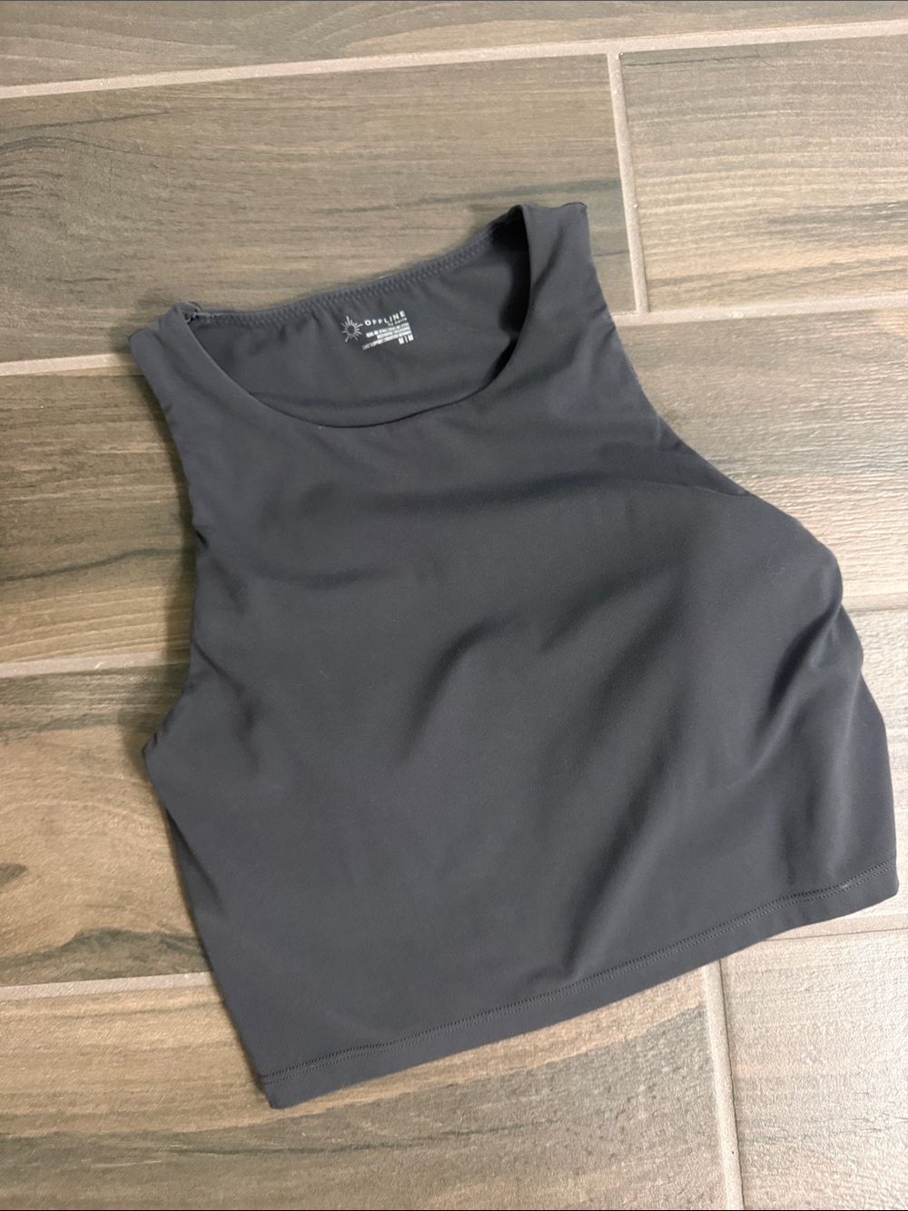aerie Black High Neck Sports Crop Top